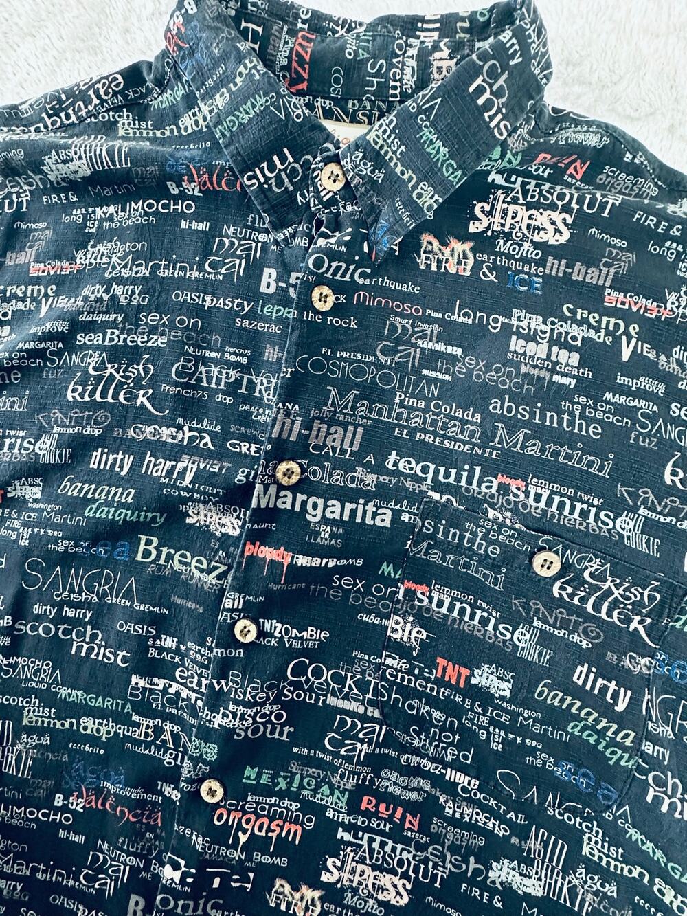 Bohio by JMP Men 1X XL Silk Cocktail Print Button Down Shirt Tropical Bartender